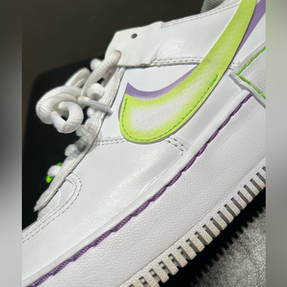 Nike Air Force 1, women’s size 7, purple/green accents - Picture 4 of 6